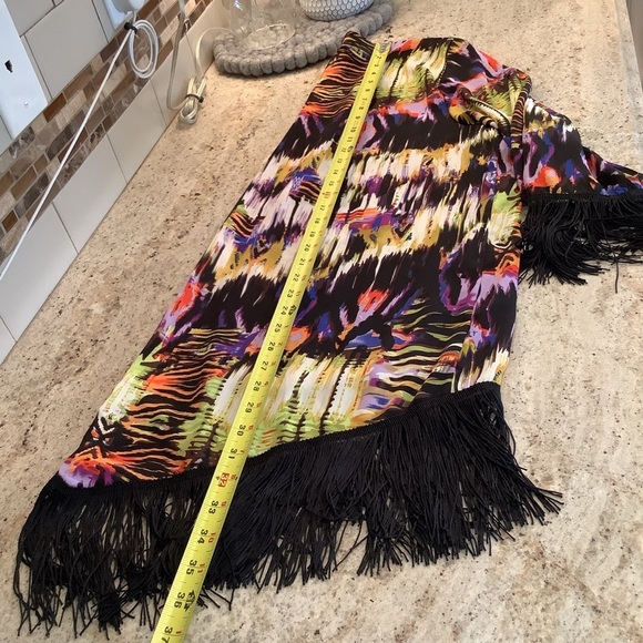Russell Kemp NY Abstract Colorful Fringe Kimono Cardigan Size Large - Picture 8 of 8